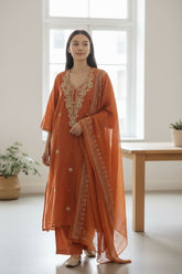 Pure Mul Chanderi Embroidered Un-Stitched Suit with Mukesh Dupatta